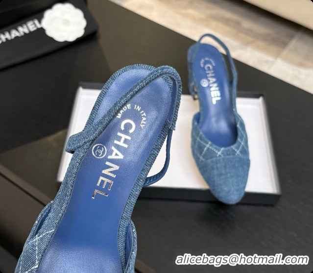 Duplicate Chanel Quilted Denim Slingbacks 6.5cm Heel G31318 Blue 02 2026