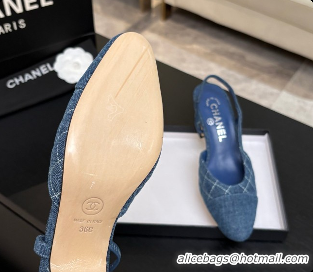 Duplicate Chanel Quilted Denim Slingbacks 6.5cm Heel G31318 Blue 02 2026
