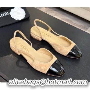 Buy Discount Chanel Quilted Suede & Patent Leather Flat Slingbacks G31319 CH081607 Beige 2026