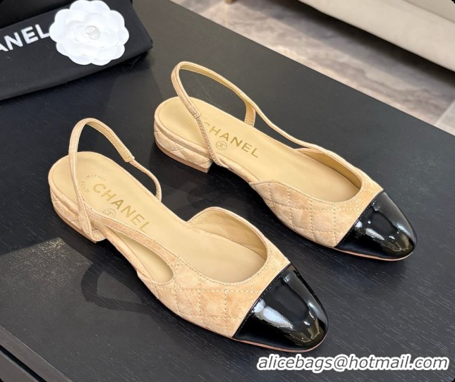 Buy Discount Chanel Quilted Suede & Patent Leather Flat Slingbacks G31319 CH081607 Beige 2026