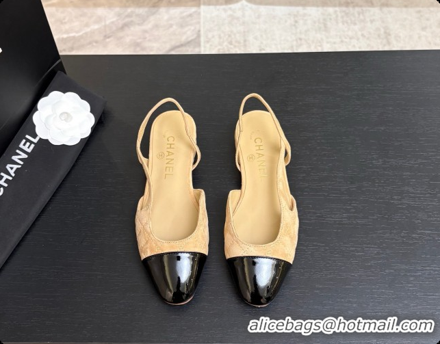 Buy Discount Chanel Quilted Suede & Patent Leather Flat Slingbacks G31319 CH081607 Beige 2026