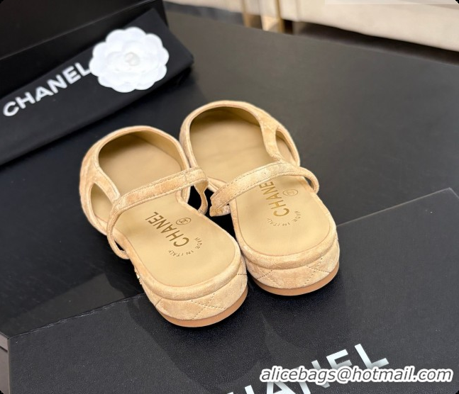 Buy Discount Chanel Quilted Suede & Patent Leather Flat Slingbacks G31319 CH081607 Beige 2026