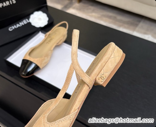 Buy Discount Chanel Quilted Suede & Patent Leather Flat Slingbacks G31319 CH081607 Beige 2026