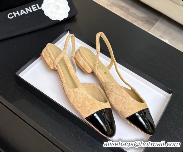 Buy Discount Chanel Quilted Suede & Patent Leather Flat Slingbacks G31319 CH081607 Beige 2026