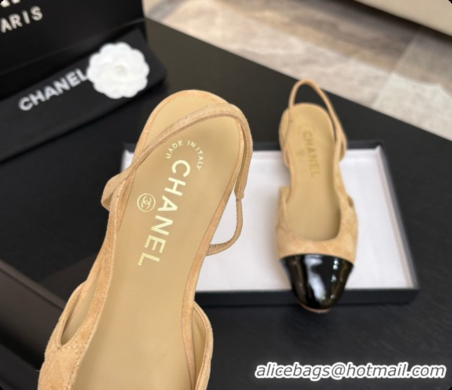 Buy Discount Chanel Quilted Suede & Patent Leather Flat Slingbacks G31319 CH081607 Beige 2026