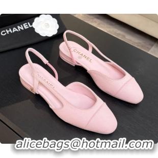 Luxurious Chanel Fabric Flat Slingbacks G31319 CH081610 Pink 2026