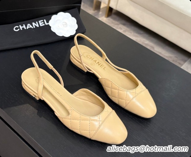 Unique Style Chanel Lambskin Flat Slingbacks G31319 CH081611 Beige 2026