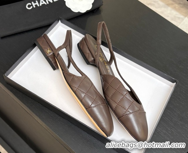 Good Quality Chanel Lambskin Flat Slingbacks G31319 CH081612 Dark Brown 2026
