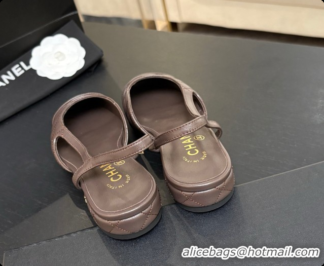 Good Quality Chanel Lambskin Flat Slingbacks G31319 CH081612 Dark Brown 2026
