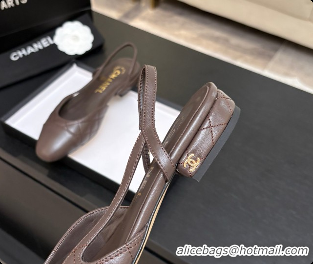 Good Quality Chanel Lambskin Flat Slingbacks G31319 CH081612 Dark Brown 2026