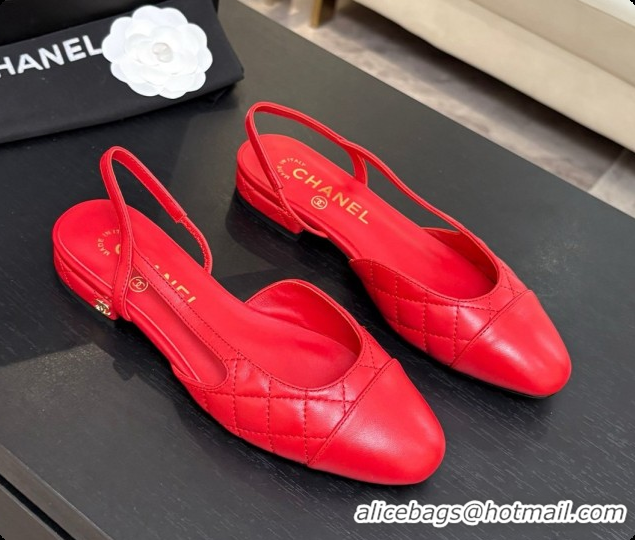 Shop Cheap Chanel Lambskin Flat Slingbacks G31319 CH081613 Red 2026