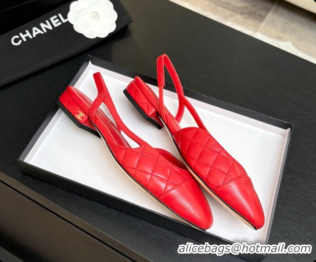 Shop Cheap Chanel Lambskin Flat Slingbacks G31319 CH081613 Red 2026