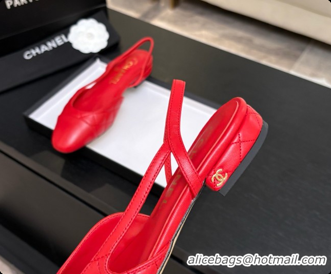 Shop Cheap Chanel Lambskin Flat Slingbacks G31319 CH081613 Red 2026