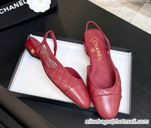 Stylish Chanel Lambskin Flat Slingbacks G31319 CH081614 Burgundy 2026