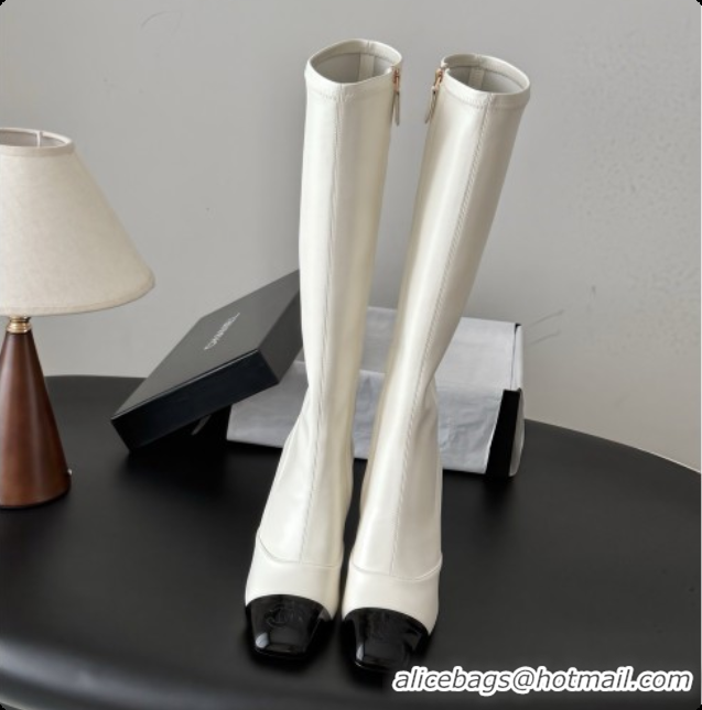 Low Price Chanel Leather High Boots G47517 White 2026