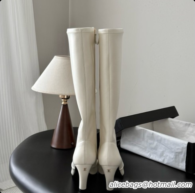 Low Price Chanel Leather High Boots G47517 White 2026