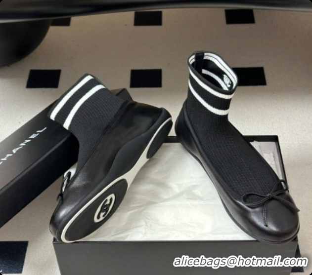 Top Design Chanel Lambskin & Knit Sneakers G47572 Black 2026