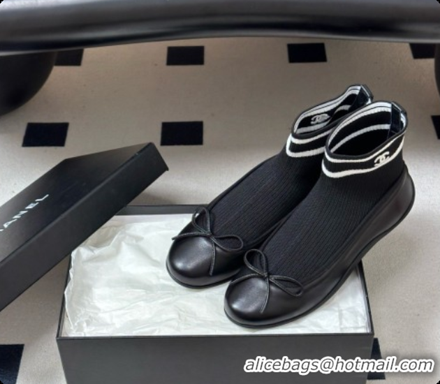 Top Design Chanel Lambskin & Knit Sneakers G47572 Black 2026