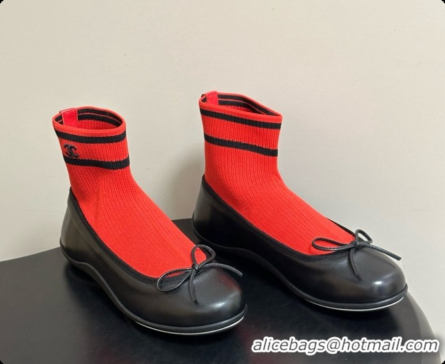 Most Popular Chanel Lambskin & Knit Sneakers G47572 Black/Red 2026
