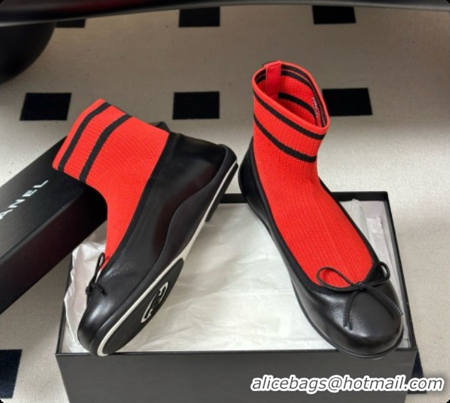 Most Popular Chanel Lambskin & Knit Sneakers G47572 Black/Red 2026