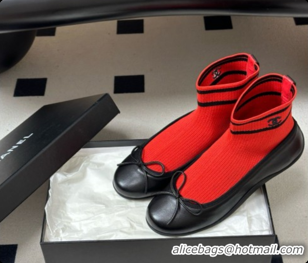 Most Popular Chanel Lambskin & Knit Sneakers G47572 Black/Red 2026
