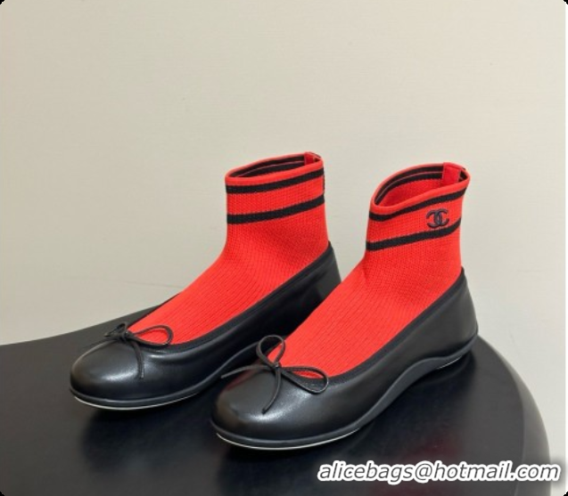 Most Popular Chanel Lambskin & Knit Sneakers G47572 Black/Red 2026