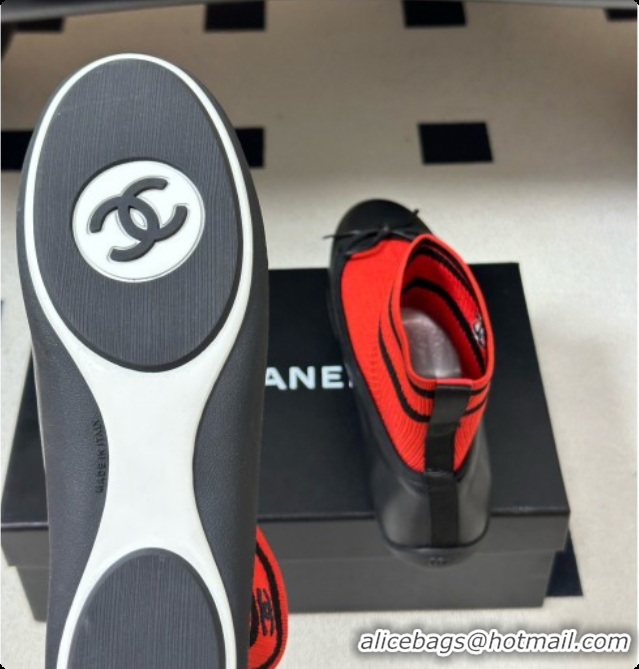 Most Popular Chanel Lambskin & Knit Sneakers G47572 Black/Red 2026