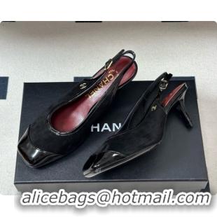 Top Design Chanel Suede & Patent Calfskin Slingbacks 6.5cm Heel CH081715 Black 2026
