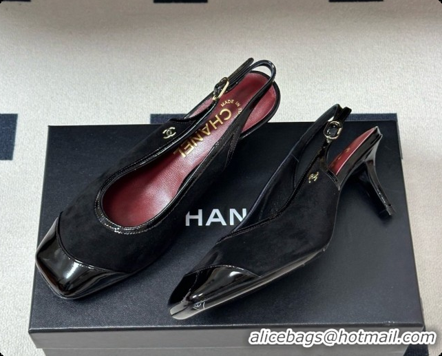 Top Design Chanel Suede & Patent Calfskin Slingbacks 6.5cm Heel CH081715 Black 2026