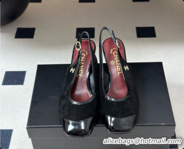 Top Design Chanel Suede & Patent Calfskin Slingbacks 6.5cm Heel CH081715 Black 2026