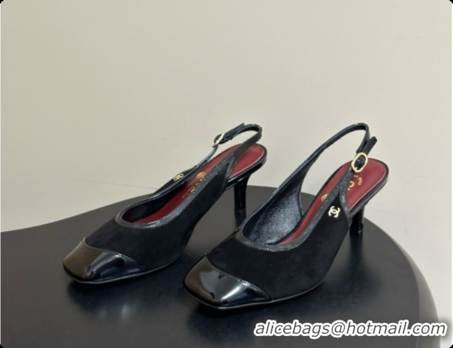 Top Design Chanel Suede & Patent Calfskin Slingbacks 6.5cm Heel CH081715 Black 2026