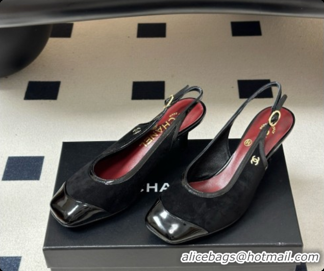 Top Design Chanel Suede & Patent Calfskin Slingbacks 6.5cm Heel CH081715 Black 2026