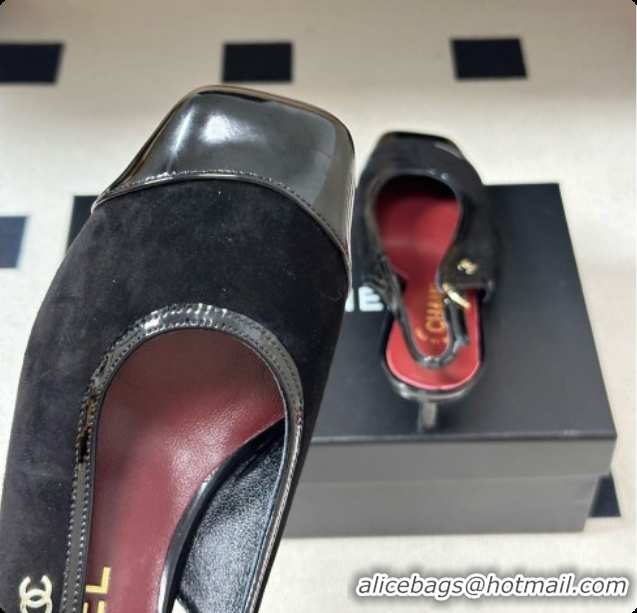 Top Design Chanel Suede & Patent Calfskin Slingbacks 6.5cm Heel CH081715 Black 2026