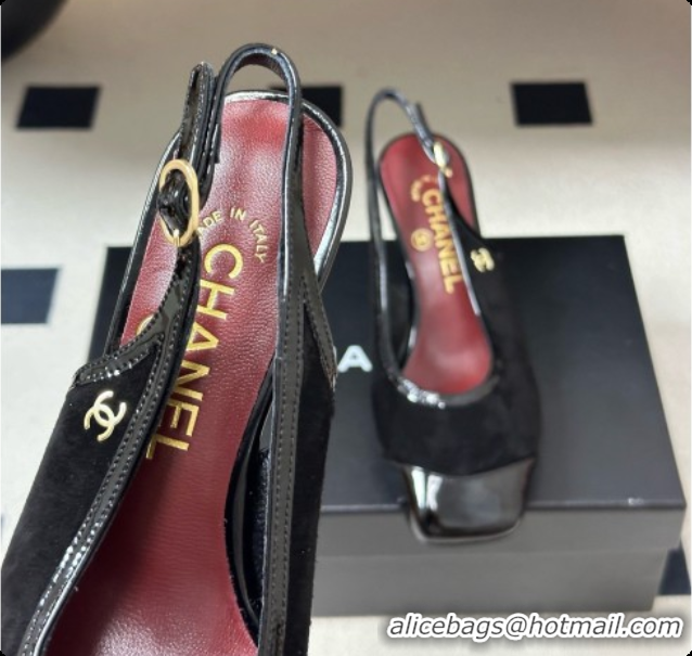 Top Design Chanel Suede & Patent Calfskin Slingbacks 6.5cm Heel CH081715 Black 2026