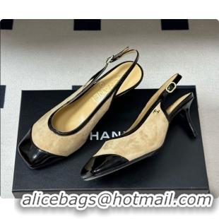 Buy Discount Chanel Suede & Patent Calfskin Slingbacks 6.5cm Heel CH081713 Beige 2026