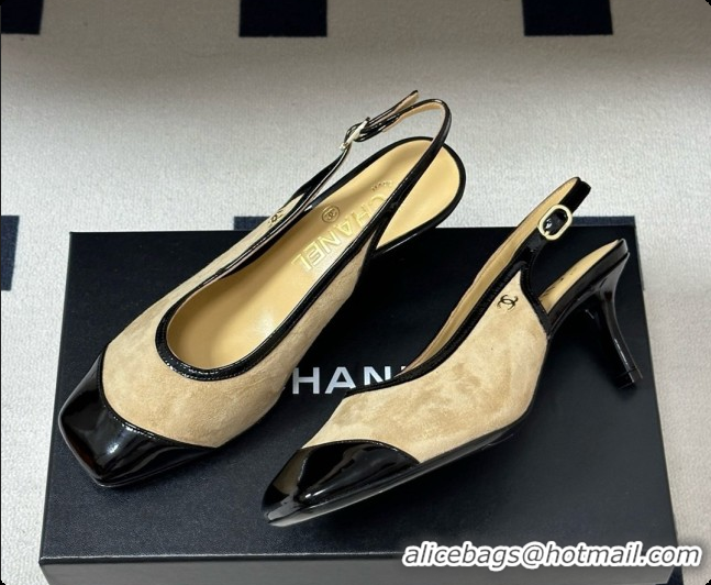 Buy Discount Chanel Suede & Patent Calfskin Slingbacks 6.5cm Heel CH081713 Beige 2026