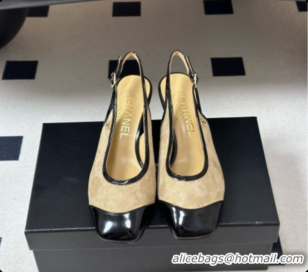 Buy Discount Chanel Suede & Patent Calfskin Slingbacks 6.5cm Heel CH081713 Beige 2026