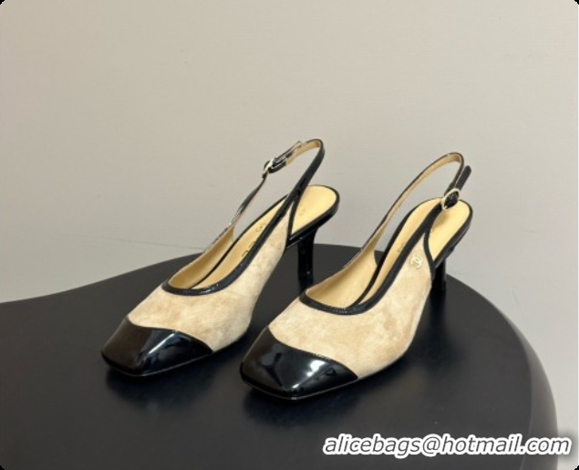 Buy Discount Chanel Suede & Patent Calfskin Slingbacks 6.5cm Heel CH081713 Beige 2026