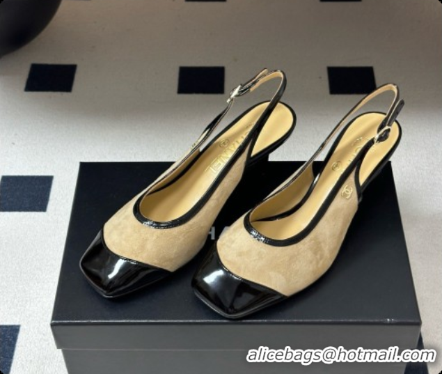 Buy Discount Chanel Suede & Patent Calfskin Slingbacks 6.5cm Heel CH081713 Beige 2026