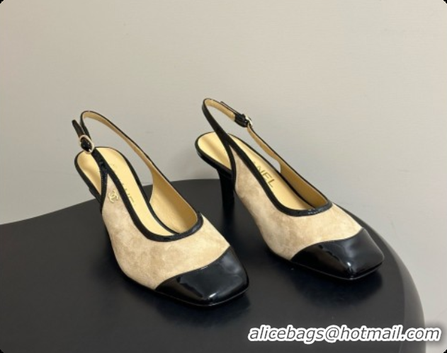 Buy Discount Chanel Suede & Patent Calfskin Slingbacks 6.5cm Heel CH081713 Beige 2026
