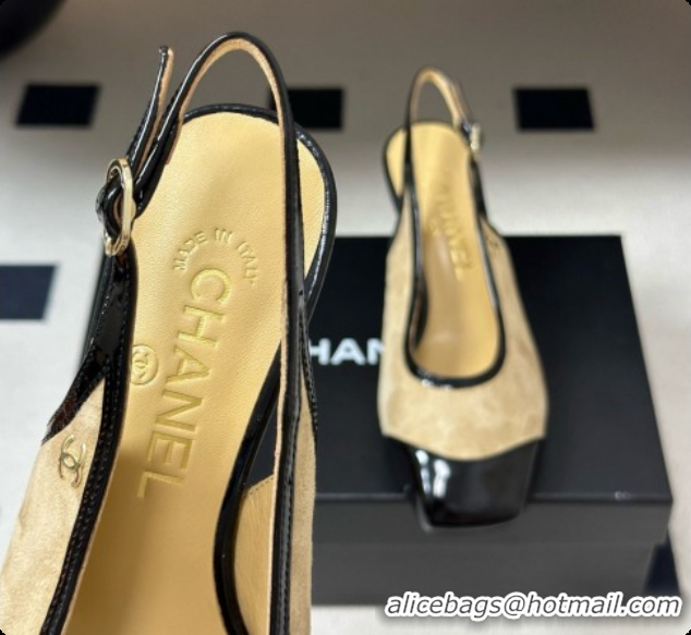 Buy Discount Chanel Suede & Patent Calfskin Slingbacks 6.5cm Heel CH081713 Beige 2026