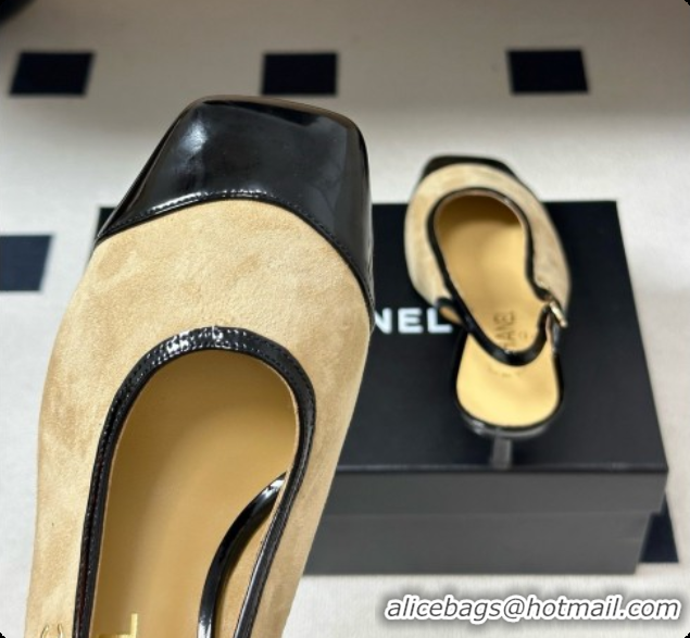 Buy Discount Chanel Suede & Patent Calfskin Slingbacks 6.5cm Heel CH081713 Beige 2026