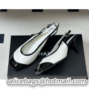 Duplicate Chanel Lambskin & Patent Calfskin Slingbacks 6.5cm Heel CH081714 White 2026