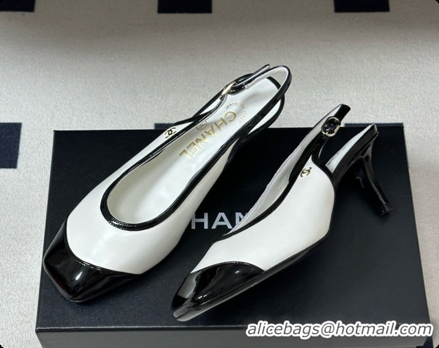 Duplicate Chanel Lambskin & Patent Calfskin Slingbacks 6.5cm Heel CH081714 White 2026