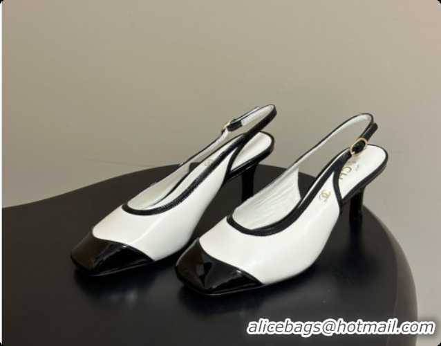 Duplicate Chanel Lambskin & Patent Calfskin Slingbacks 6.5cm Heel CH081714 White 2026