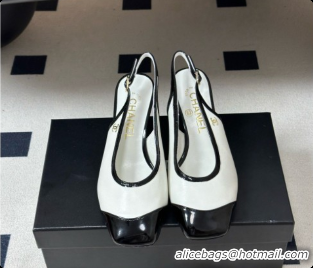 Duplicate Chanel Lambskin & Patent Calfskin Slingbacks 6.5cm Heel CH081714 White 2026