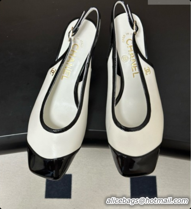Duplicate Chanel Lambskin & Patent Calfskin Slingbacks 6.5cm Heel CH081714 White 2026