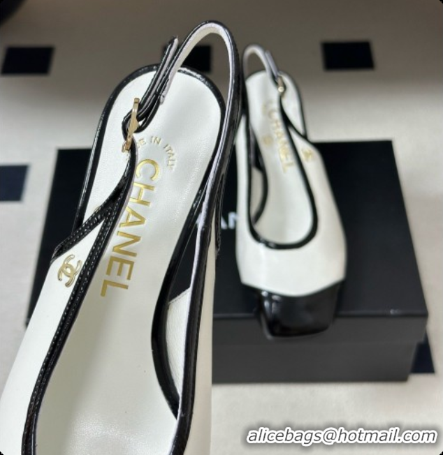 Duplicate Chanel Lambskin & Patent Calfskin Slingbacks 6.5cm Heel CH081714 White 2026