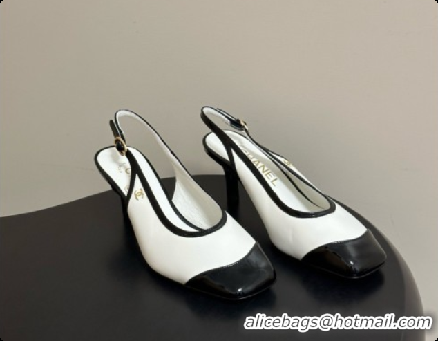 Duplicate Chanel Lambskin & Patent Calfskin Slingbacks 6.5cm Heel CH081714 White 2026