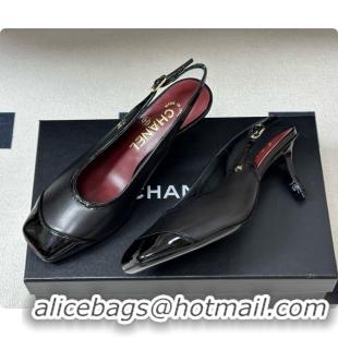 Luxurious Chanel Lambskin & Patent Calfskin Slingbacks 6.5cm Heel CH081716 Black 2026